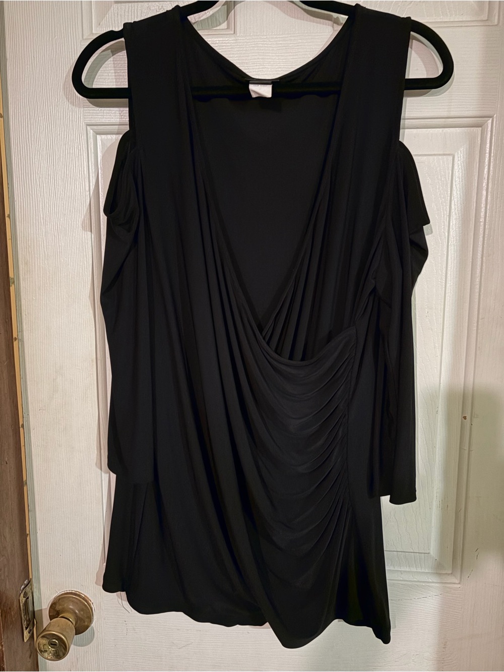 torrid Black Cold-Shoulder Drape Front Long Sleeve Dress